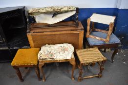 An early 20th century oak drop leaf table, with bulbous turned supports, sold together with a