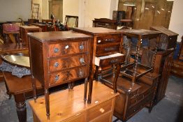 A reproduction mahogany three drawer bedside chest. 68CM. And an early 20th century three drawer