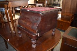 A Victorian mahogany step commode with serpentine front and turned legs. 46CM. X46CM.