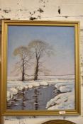 B Dixon( Contemporary) oil on canvas on board, winter river scene 49CM. X. 40CM.