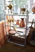 A modern painted metal and glass four tier display 134CM X. 74CM.