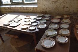 A selection of tea and dinner wares spread over three tables, to include Royal Albert Country