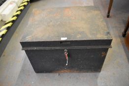 A black painted strongbox. Complete with key. 41CM. X. 58CM.