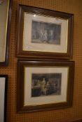 A pair of Victorian engravings, depicting interior family scenes, mounted, framed and glazed.