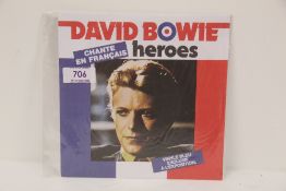 A David Bowie ' Heroes ' rare French blue vinyl pressing in ex/ ex
