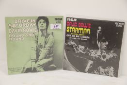 A David Bowie lot of two Euro pic sleeves for ' Drive in Saturday' and ' Starman '