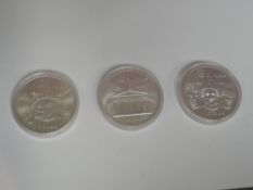 Three 1976 Canadian Montreal Silver 10 Dollar Coins in capsules