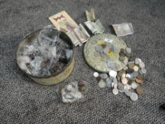 A tin of GB Coins mainly pennies and half pennies also includes a collection of Silver Half Crowns,