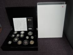 A Royal Mint 2010 Silver Proof Coin Set, 13 coins 5p-£5, with certificate, box and outer box
