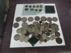 A collection of GB Coins along with some World Coins including USA, Silver American Dollars, GB