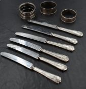 A group of six silver mounted tea knives, marks for London 1935, maker Northern Goldsmiths Co,