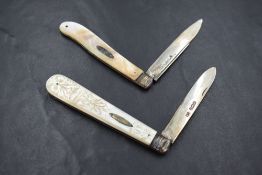 A Victorian Mother-of-Pearl mounted and silver bladed pocket knife, having engraved foliate detail