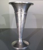 A silver vase of plain trumpet form having a weighted circular base, Birmingham 1922, makers mark