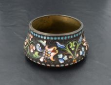 An early 20th century cloisonné enamelled Russian white metal bowl, of spreading cylindrical form