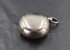 A silver plated sovereign case, of hinged circular form with sprung interior, 4cm. Some losses to
