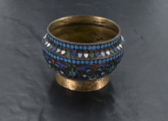 An early 20th century cloisonné enamelled Russian white metal bowl, of squat baluster form decorated