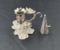 A George IV miniature silver chamber stick, the platform formed as a stylised butterfly,