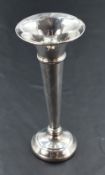 A small modern silver spill vase, of flared trumpet form with moulded collar and spreading