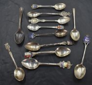 A selection of silver and white metal souvenir spoons, various, three without English hallmarks (12)