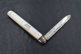 A Victorian silver bladed and Mother-of-Pearl mounted fruit knife, of traditional design with