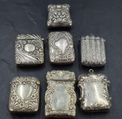 An unusual silver plated vesta case, embossed with C-scrolls enclosing a game hunting scene,