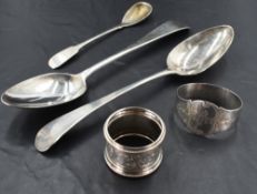 A pair of George IV silver table spoons, Old English pattern with pip reverse, Marks for London
