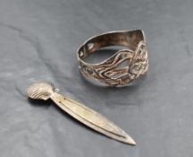 An imported silver bookmark, of elongated elliptical form with scallop shell terminal, import