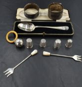 An Edwardian spherical silver baby bell/rattle with celluloid teething ring, marks for Birmingham
