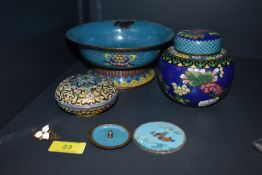 A selection of vintage cloisonné items, to include footed bowl, ginger jar, trinket box and