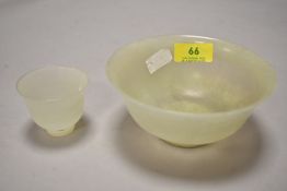 Two Chinese pale Jade Nephrite footed bowls