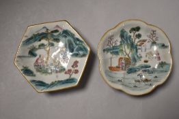 Two Chinese footed bowl decorate in famille vert with landscape.