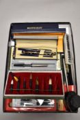 A selection of modern stationery and pens including Mentmore Auto Flow, Parker and Waterman