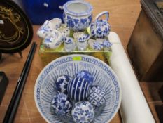 A selection of modern blue and white ware ceramics including large Chinese bowl and assorted ceramic