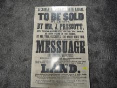 An antique screen printed sign for local Prescott Auction at White Horse inn Lancaster 1862