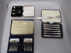 A small selection of silver and silver plated flatware, to include four silver coffee bean spoons (