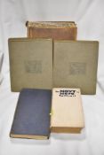 Four library volumes including The Navy is here, Manual of seamanship, and two Handicraft in the