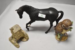 A Royal Doulton matt black horse figure with two similar studies