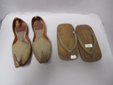 20th century Japanese Azumasun wooden Geta shoes with an Indian pair of Mughal Moorish style