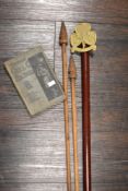 A standard bearers pole with brass plaque possibly for Scouts etc