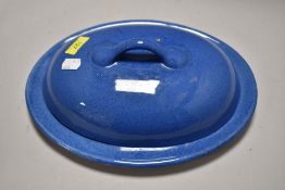 A vintage Moorcroft tureen with blue mottled glaze