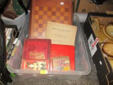 A selection of early 20th century board games including Tidley Winks and Chess set with wooden