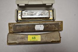 Three vintage Harmonicas including two Hohner and one by Song Band
