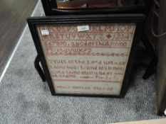 A Victorian needle work sampler with alphabet and poem by Mary Horton May 22