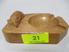 An oak ashtray in the Robert Thompson style, with carved mouse to side.