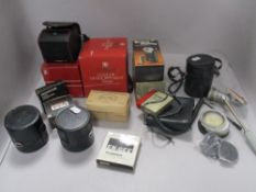 A selection of photography items including Fujinon 1:1.8 and 1:3.5 lens and Sigma mini wide lens