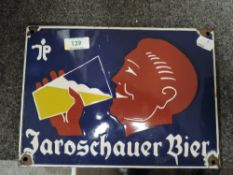 An early 20th century Jaroschauer Bier enamel advertising sign