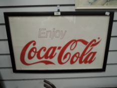 A mid century Coca Cola Enjoy perspex advertising board or sign framed
