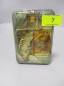 A lacquered cigarette case or similar having fantasy mouse and elf decoration to front.