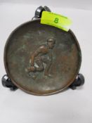 A bronze effect Joseph Walker and co, Birmingham, pin dish, depicting man playing lawn bowls,