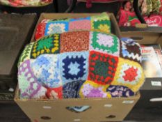 Three 1970's type crochet bed throws, of typical polychrome geometric design